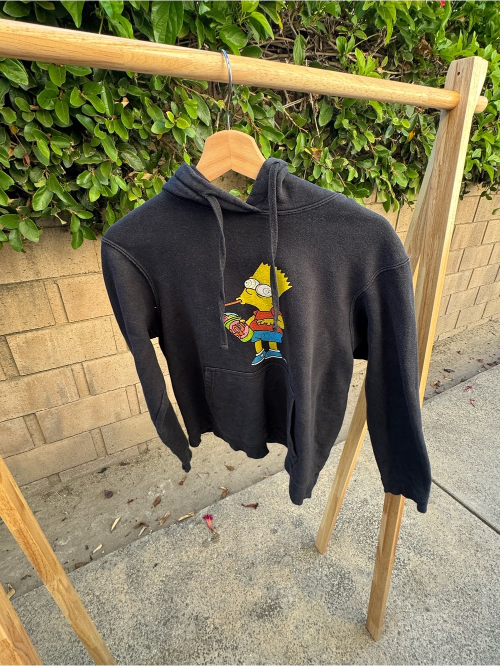 Kids Vintage Black Hooded Sweatshirt with Bart Simpson